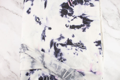 Off White Purple and Pink Abstract Print Brushed Fleece Like Sweater Knit Fabric Remnant 2 yards